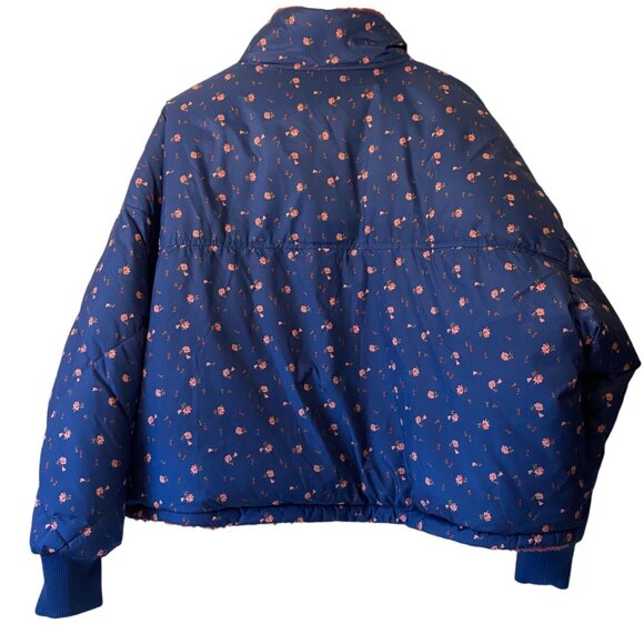 American Eagle Womens XL Reversible Floral Puffer‎ Jacket With Sherpa Lining - Picture 2 of 9